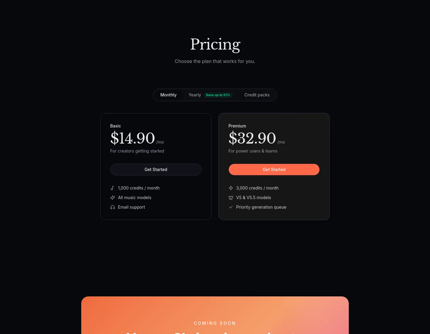 happyshrimpmusic.com Pricing section