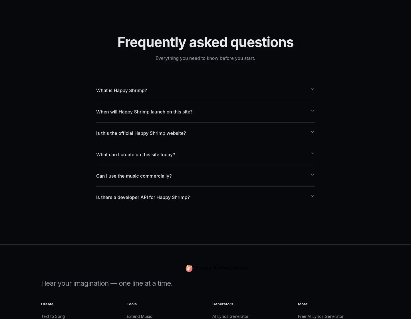 happyshrimpmusic.com FAQ section