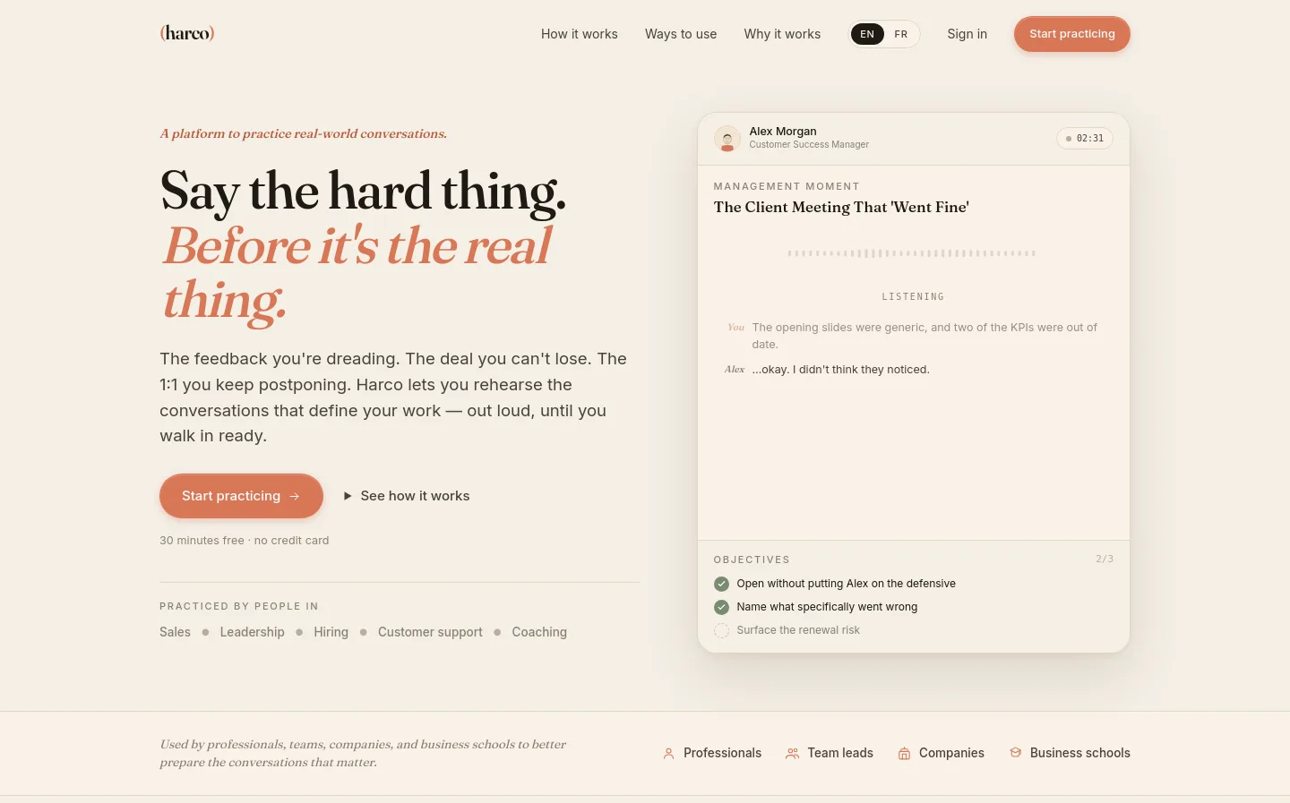 harco.ai — a measured funnel