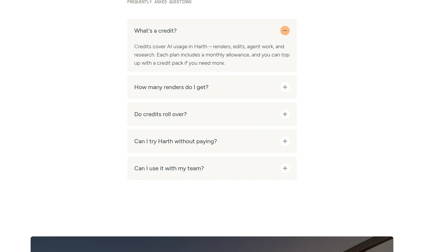 harth.build — a real FAQ section