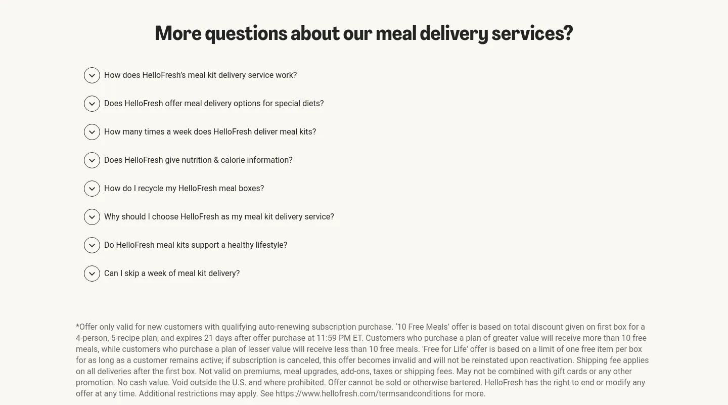 hellofresh.com FAQ section