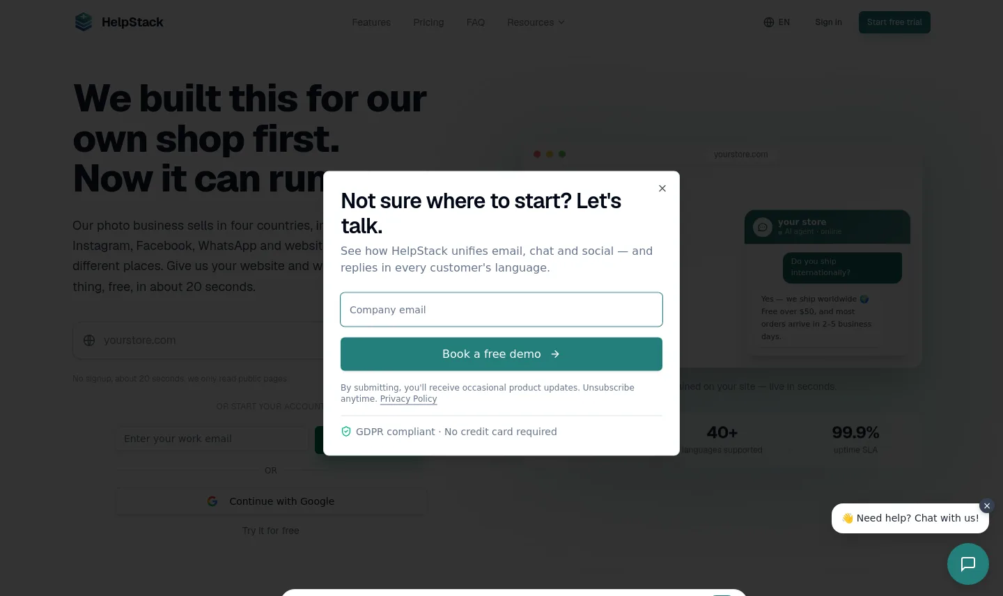 helpstack.eu Hero section