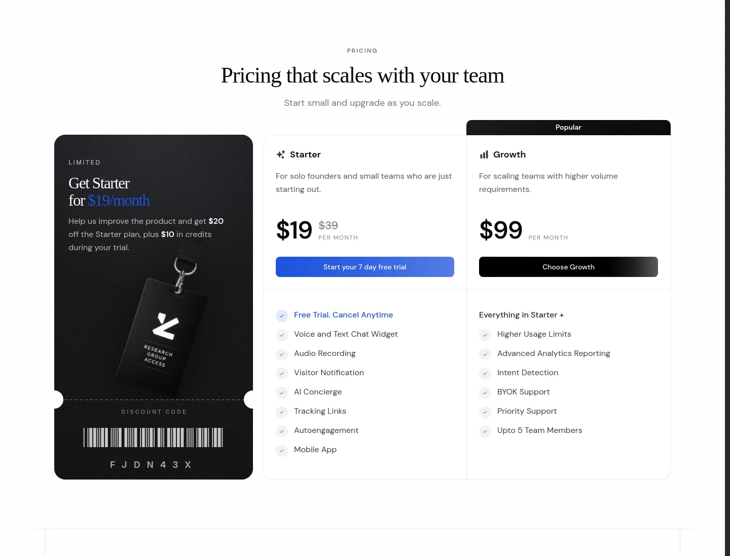 heyzinc.com Pricing section