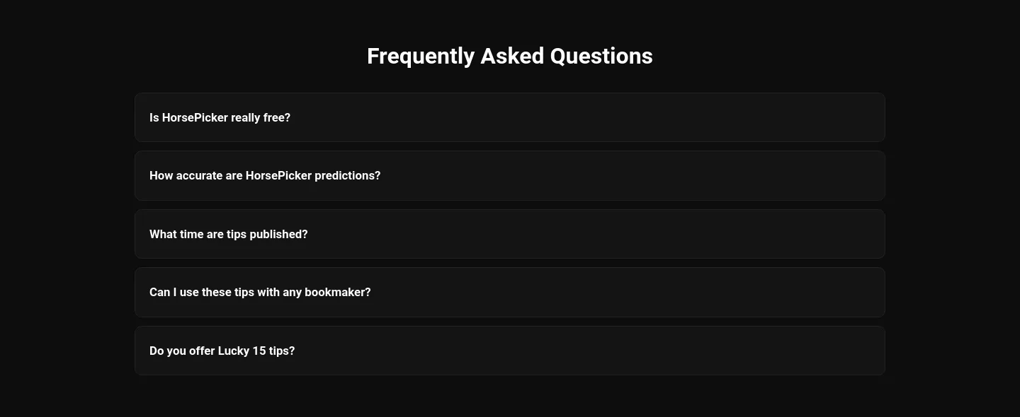 horsepicker.net — a real FAQ section
