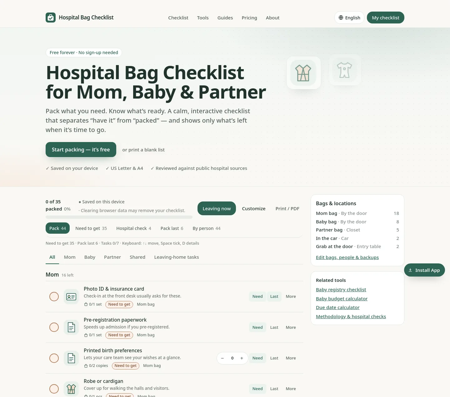 hospitalbagchecklist.online