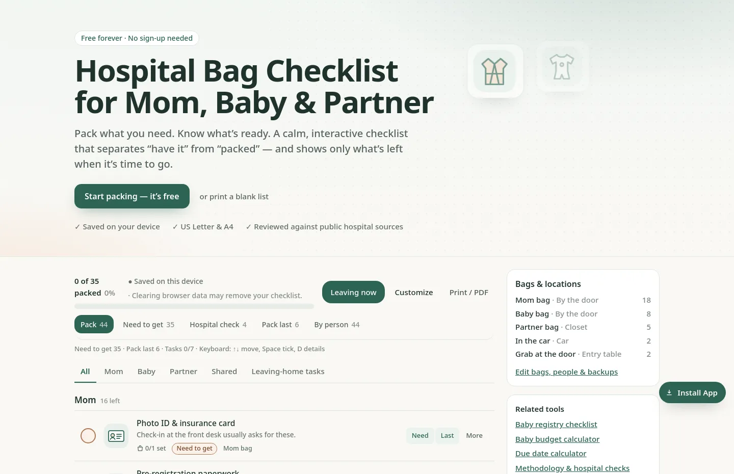 hospitalbagchecklist.online — Hero