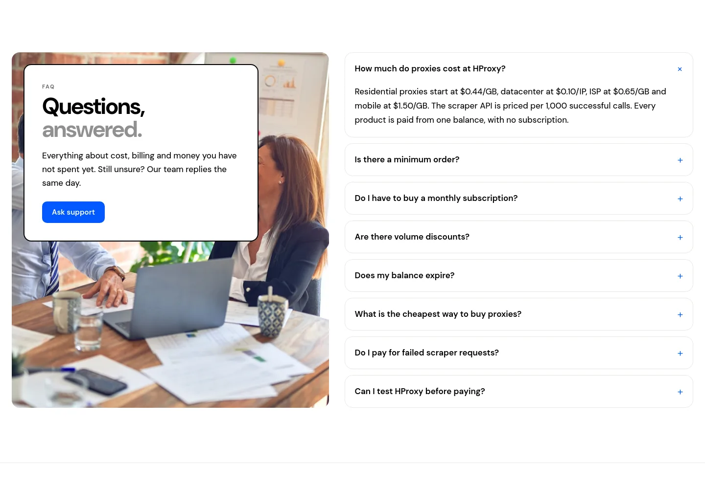 hproxy.com FAQ section