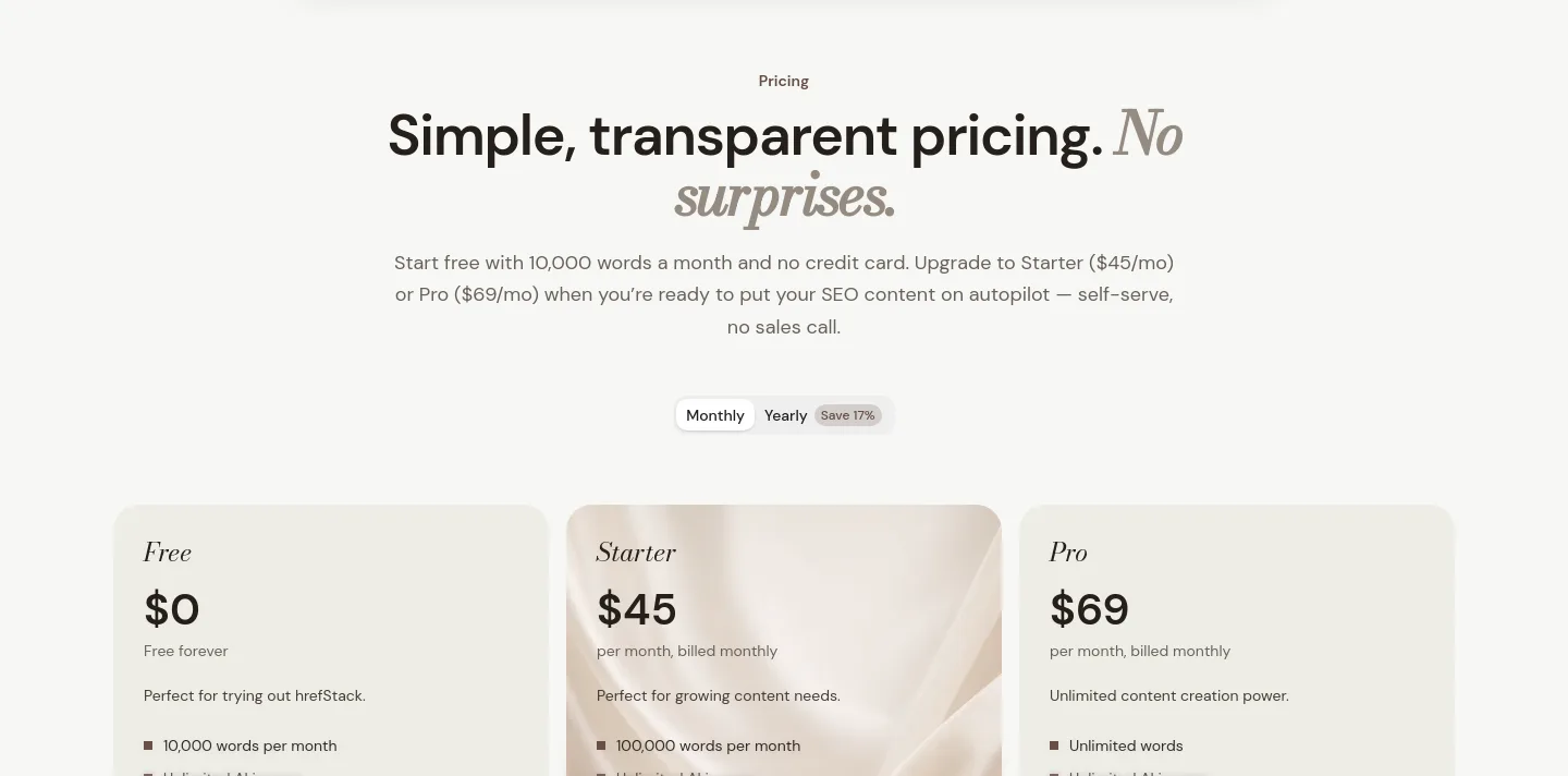 hrefstack.com Pricing section