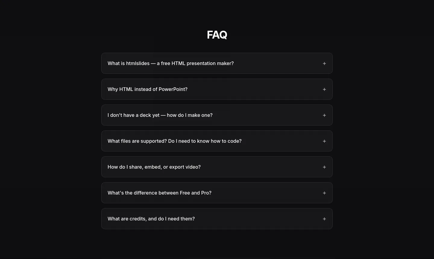 htmlslides.ai FAQ section
