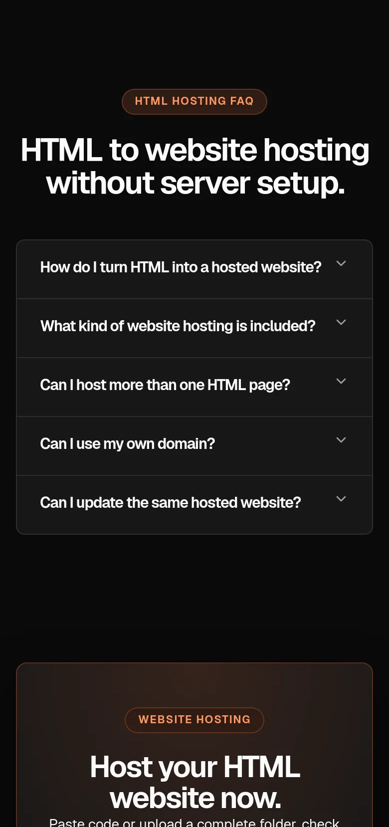 htmltowebsite.com — a real FAQ section
