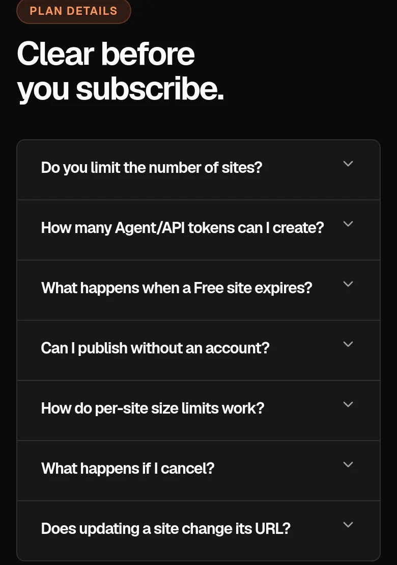 htmltowebsite.com — a real FAQ section