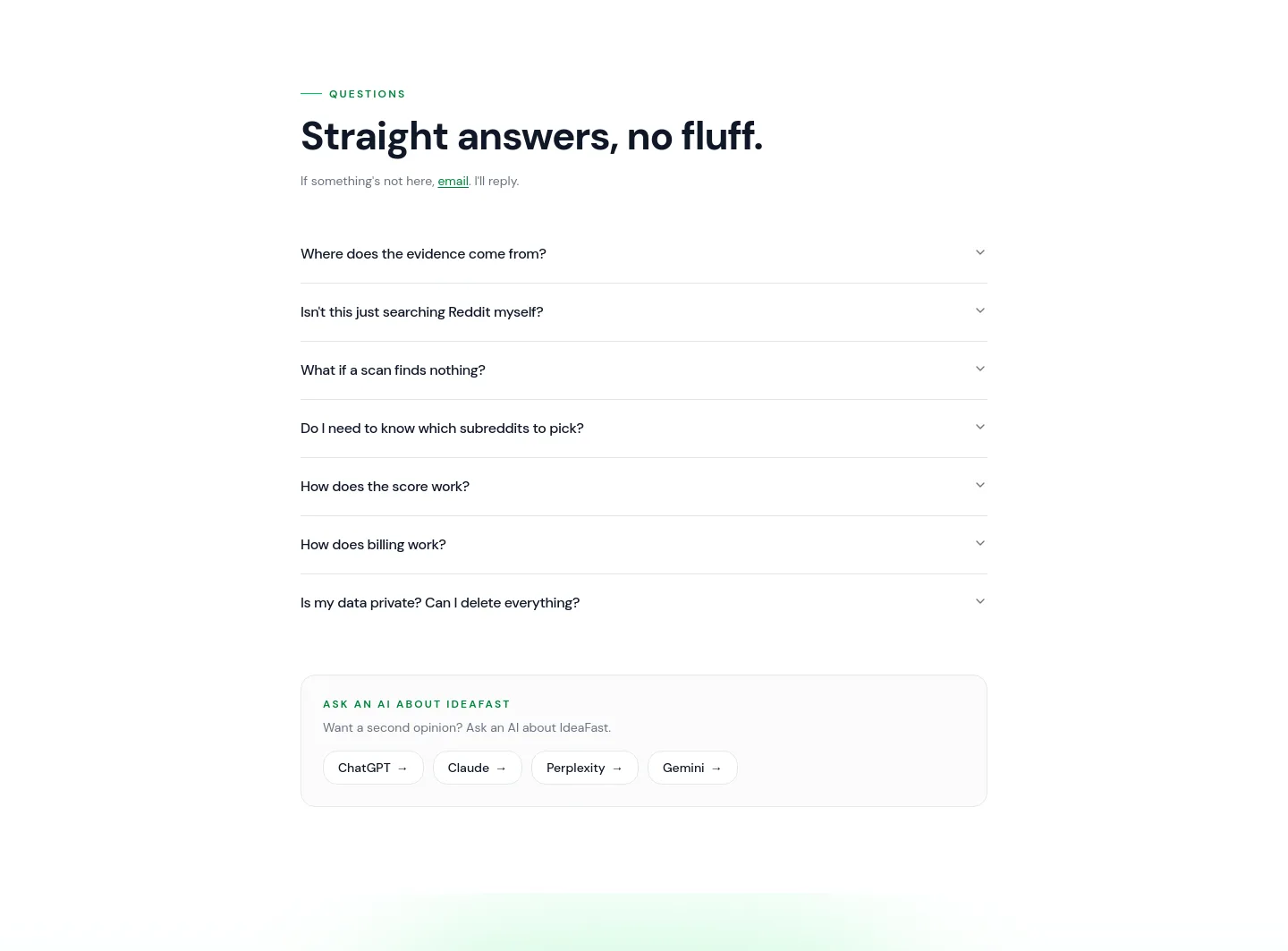 ideafast.pro FAQ section