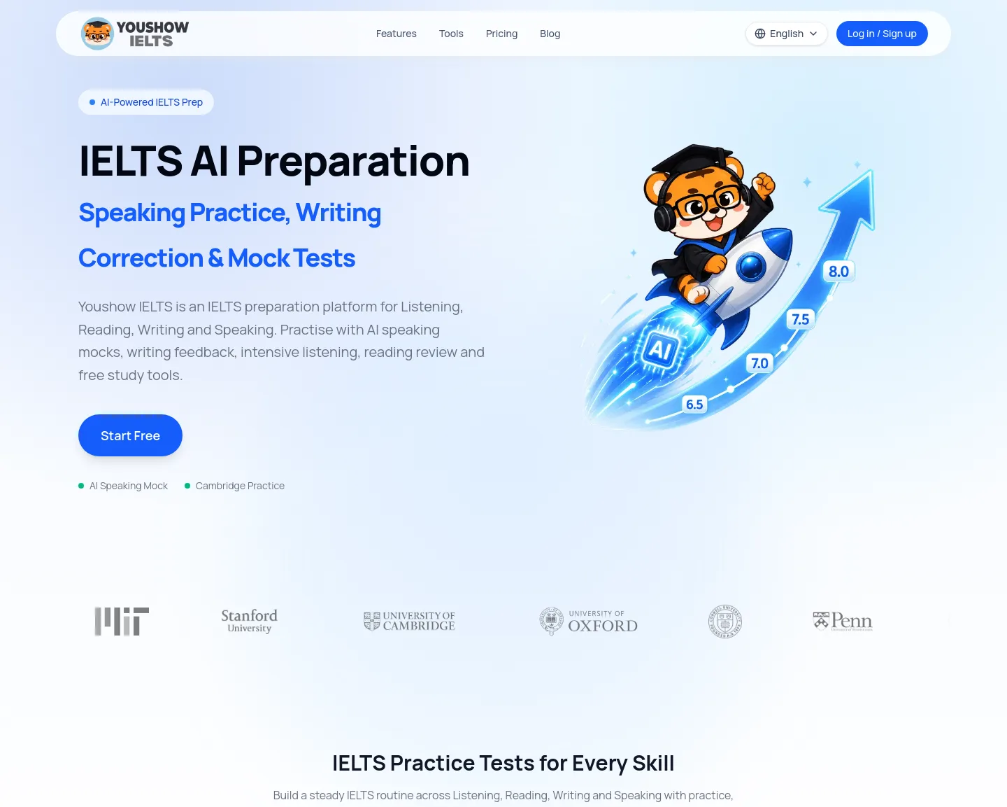 ielts.youshowedu.com — Hero + Logo Wall + Pricing + FAQ