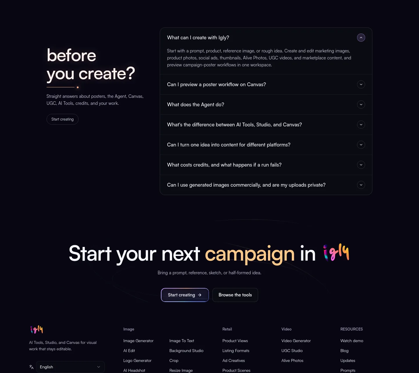 igly.ai FAQ section
