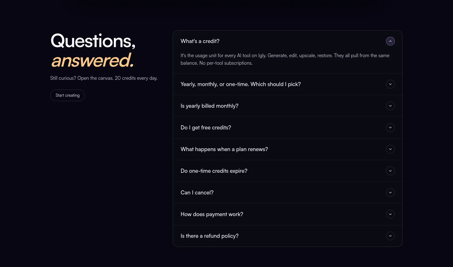 igly.ai FAQ section