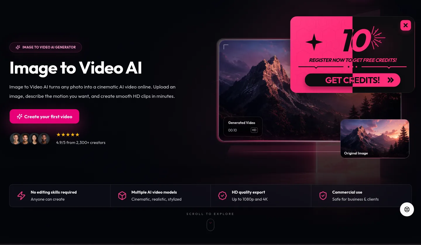 image-to-video-ai.im — a real Hero section