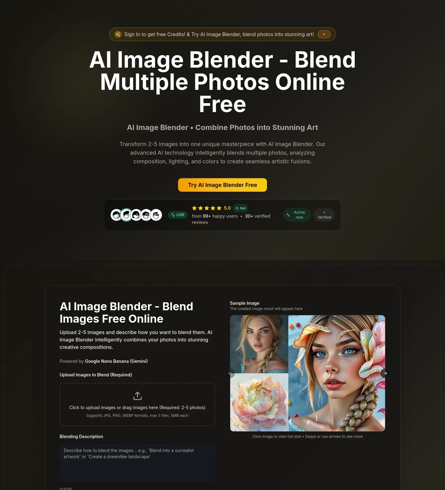 imageblender.app — a real Hero section