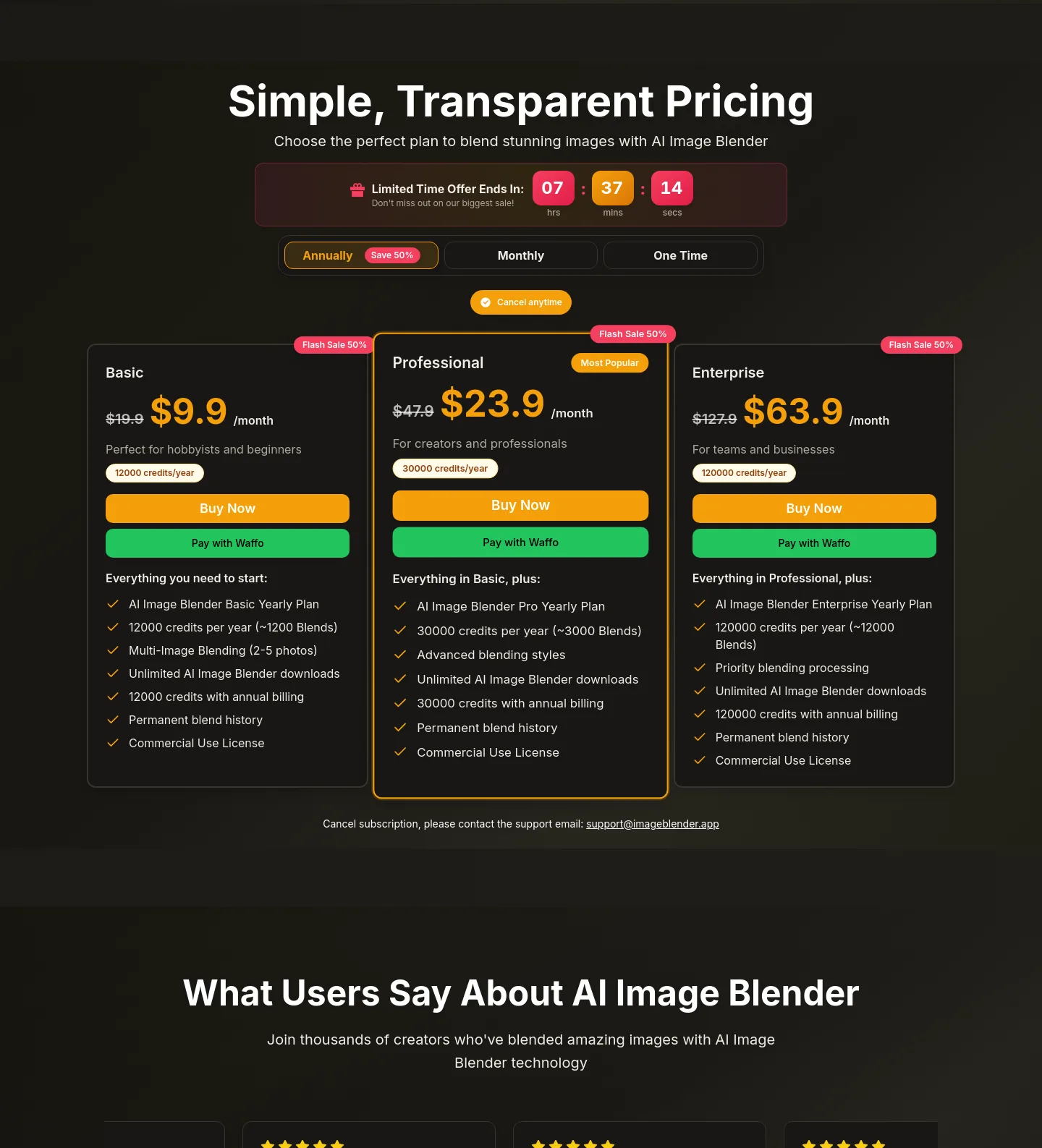 imageblender.app Pricing section