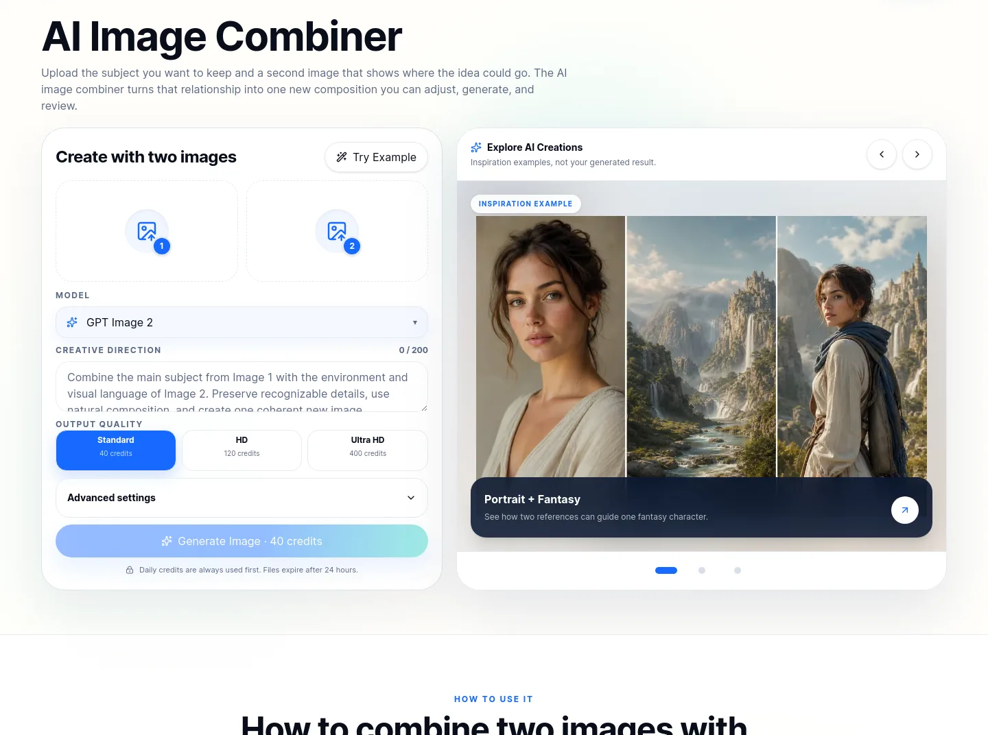 imagecombiner.app — a real Hero section