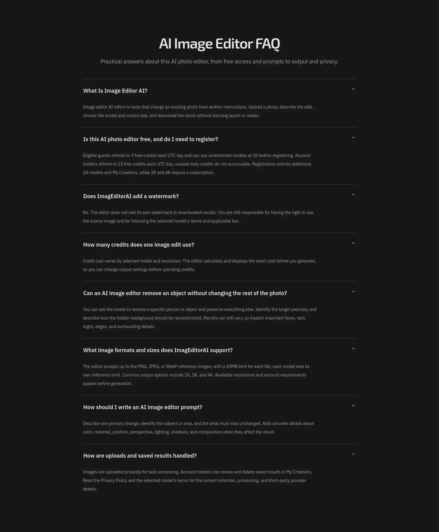 imageditorai.com — a real FAQ section