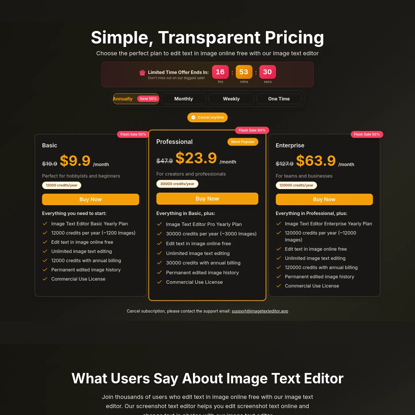 imagetexteditor.app Pricing section