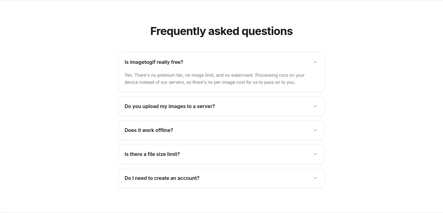 imagetogif.com — a real FAQ section