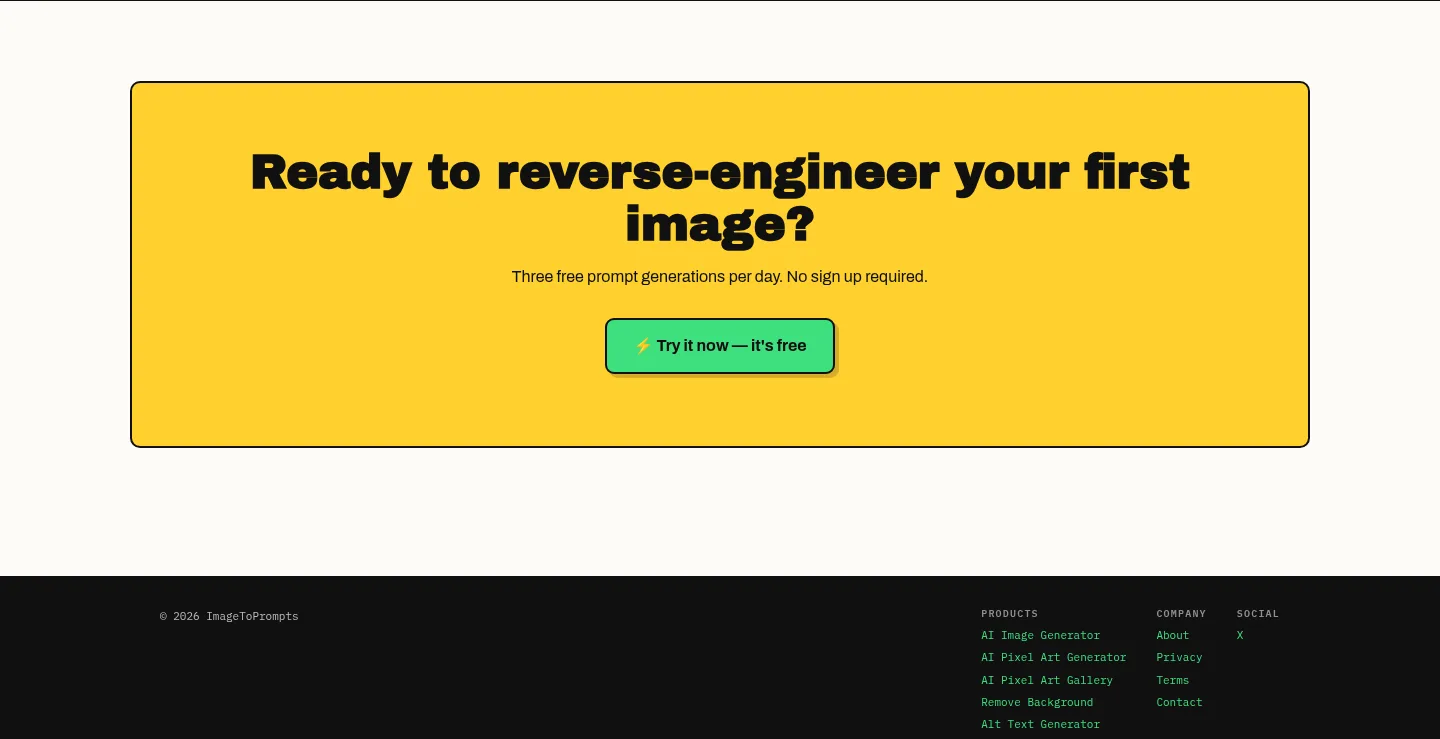 imagetoprompts.io — a real CTA section