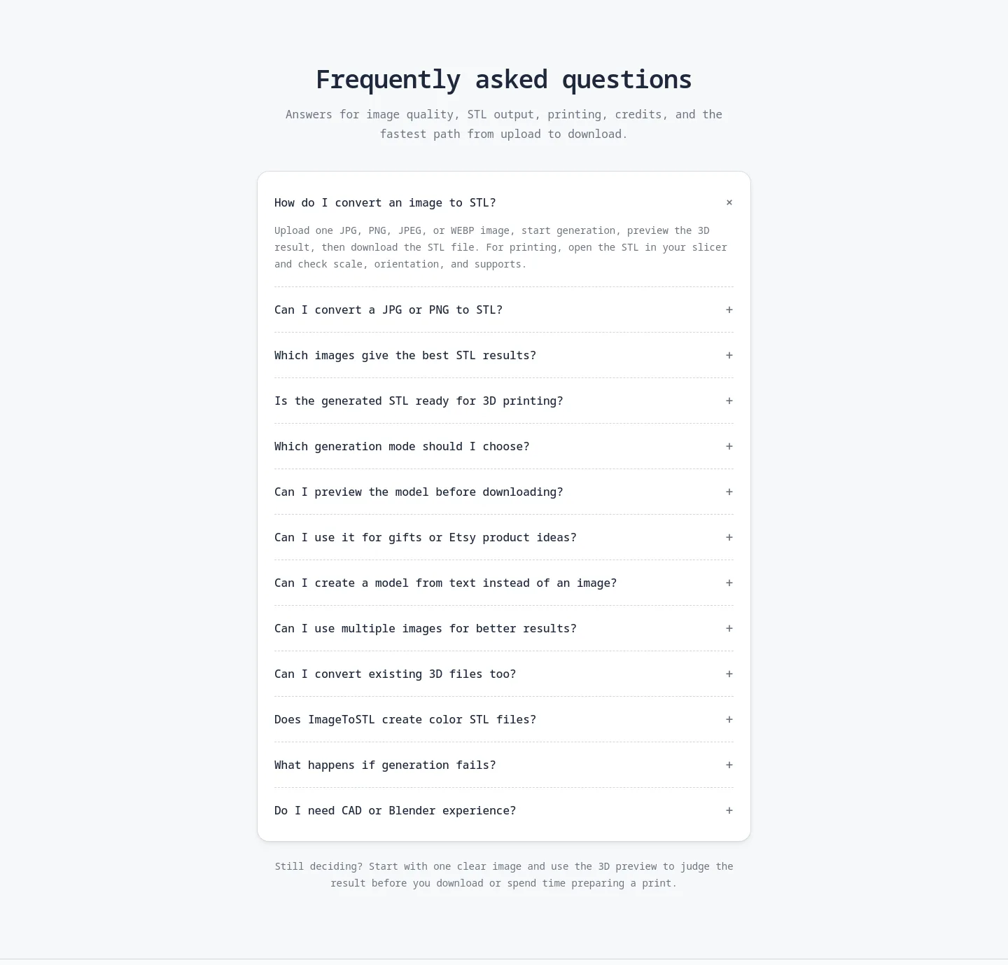 imagetostl.pro FAQ section