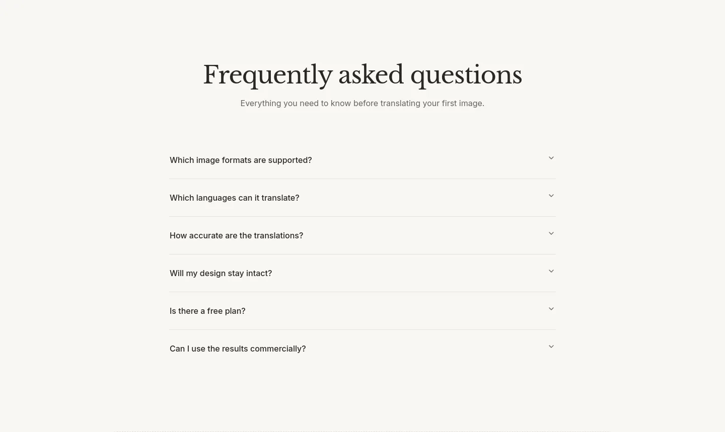 imagetranslator.xyz — a real FAQ section
