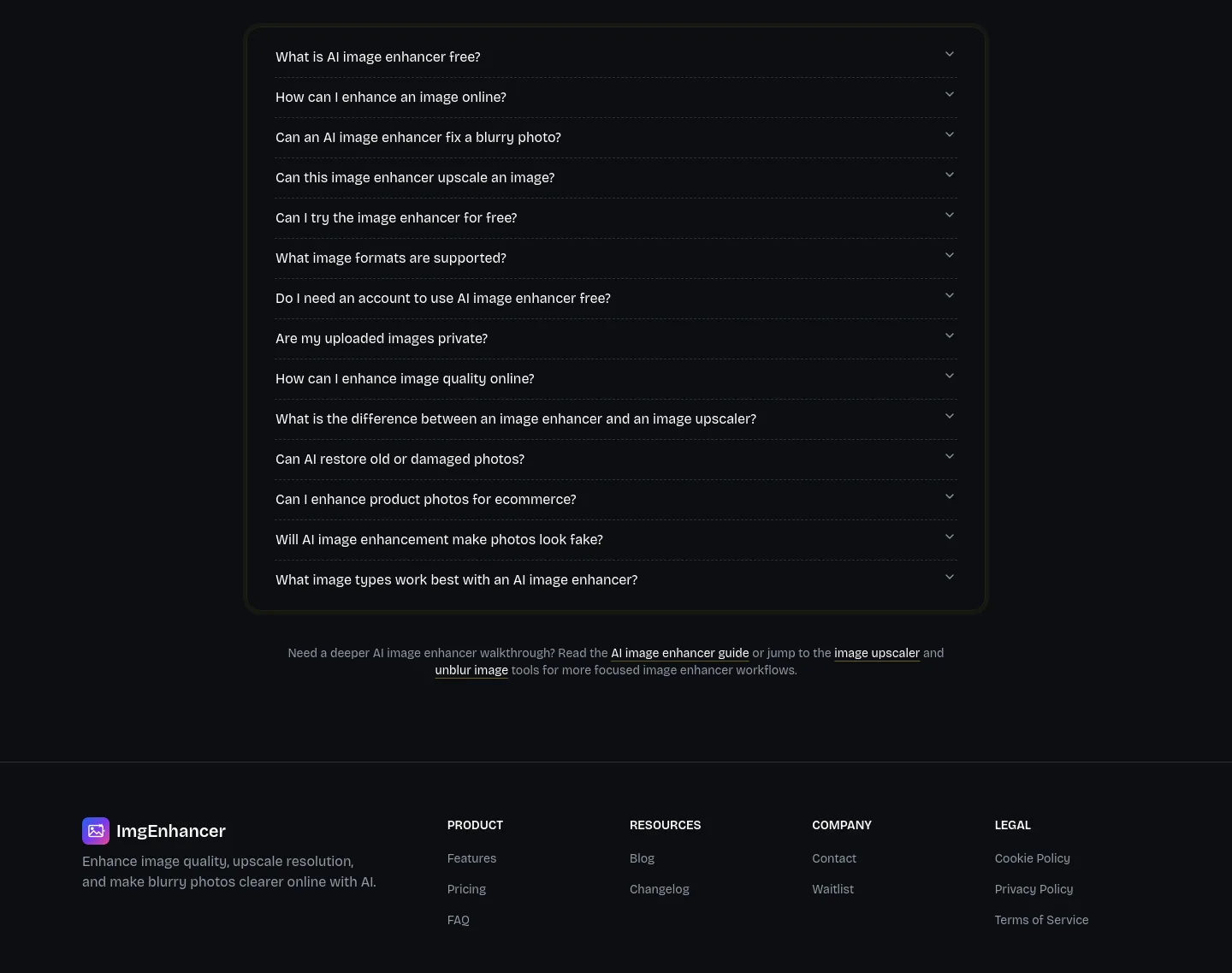 imgenhancer.co FAQ section