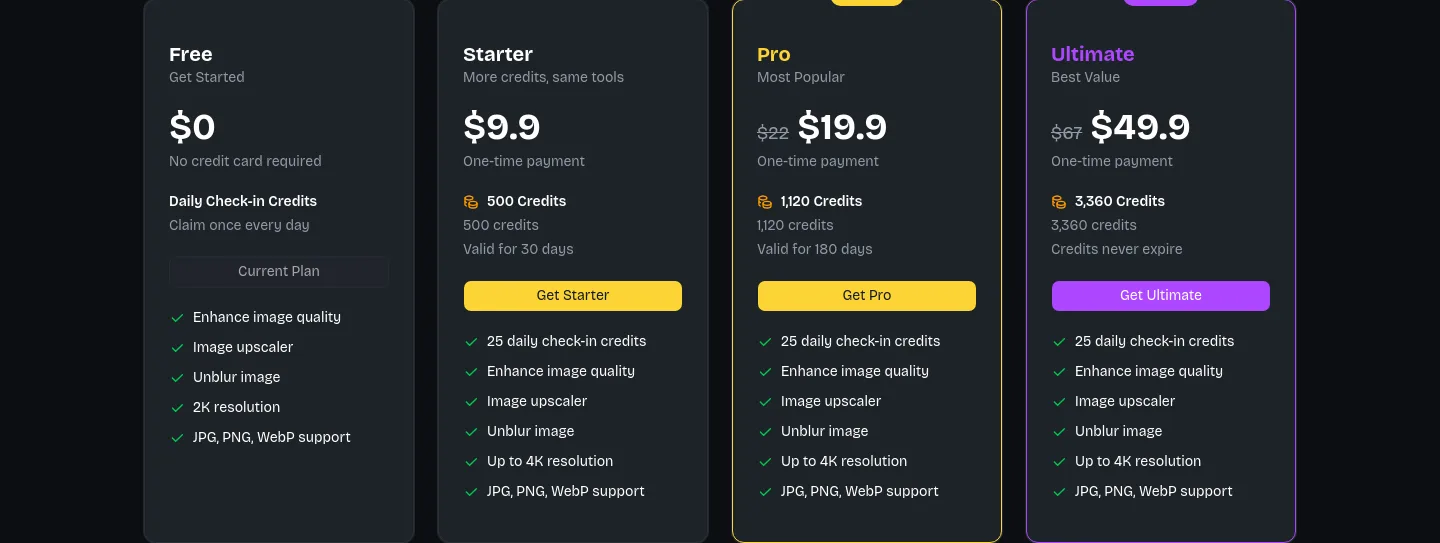 imgenhancer.co Pricing section