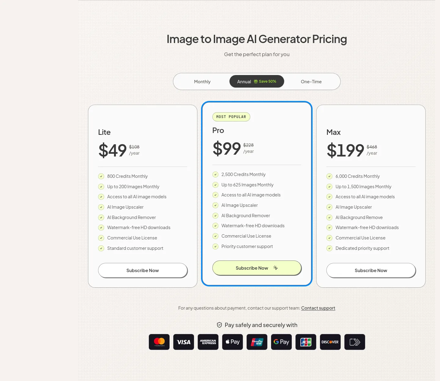 imgtoimgai.io Pricing section