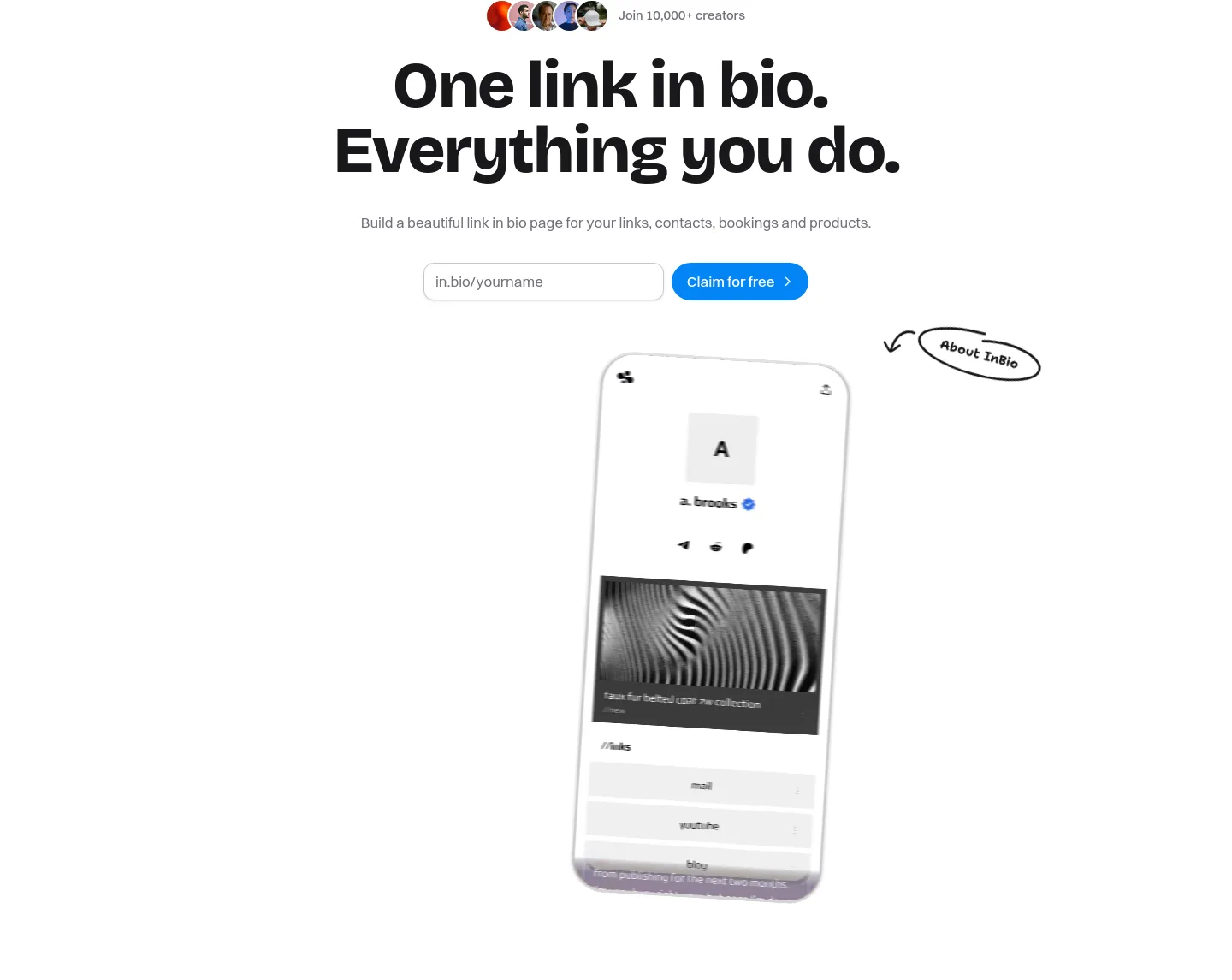 in.bio — a real Hero section