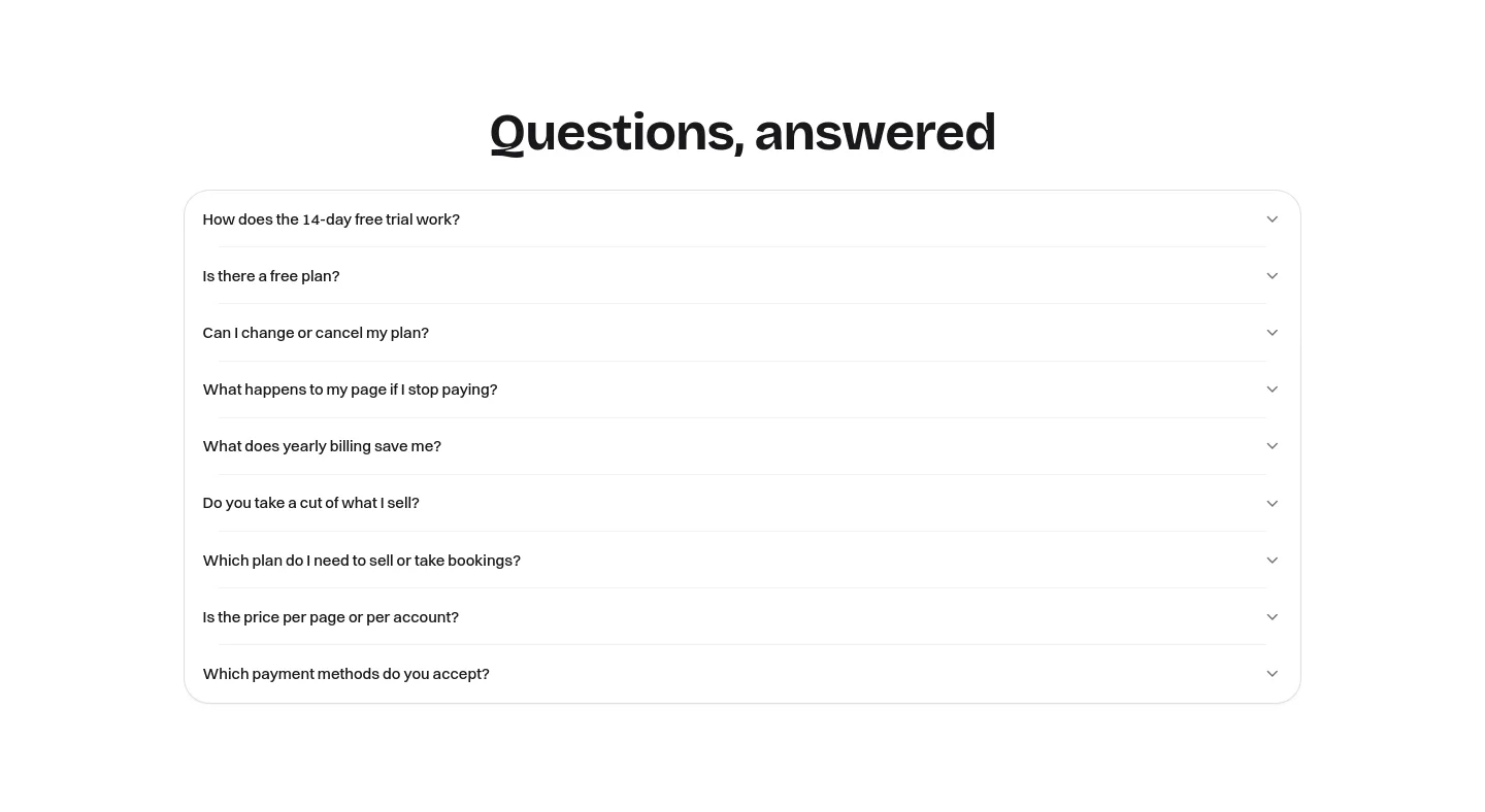 in.bio FAQ section