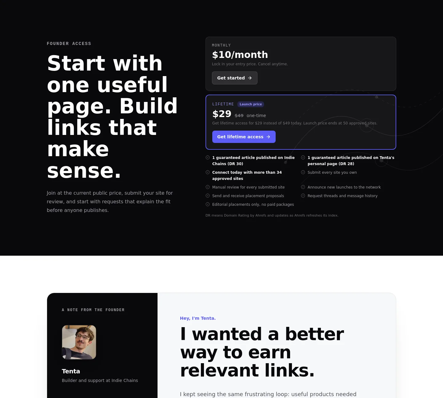 indiechains.com Pricing section