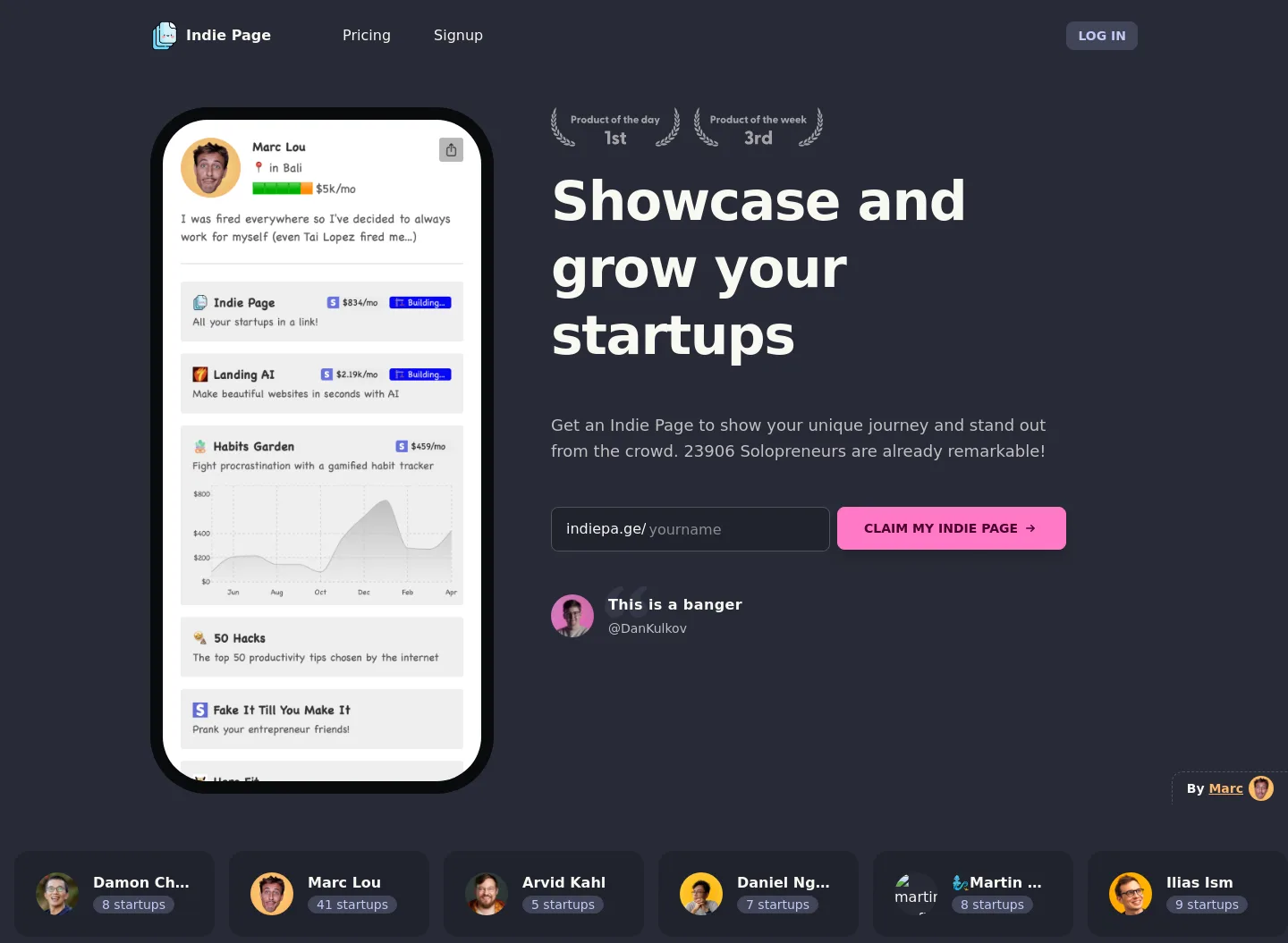 indiepa.ge — a real Hero section