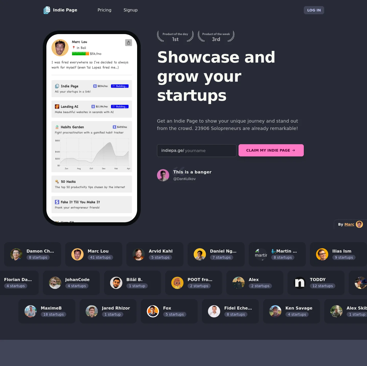 indiepa.ge — a measured funnel