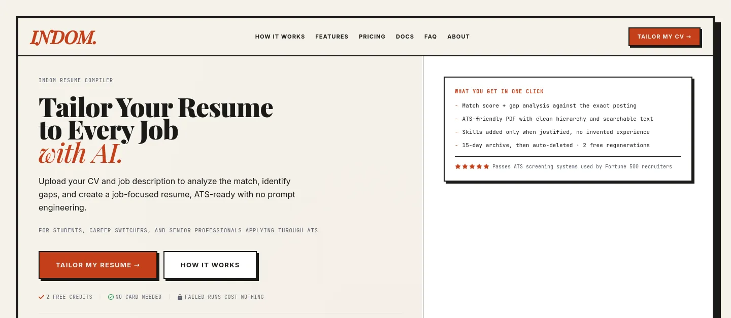 indomcv.me — a measured funnel