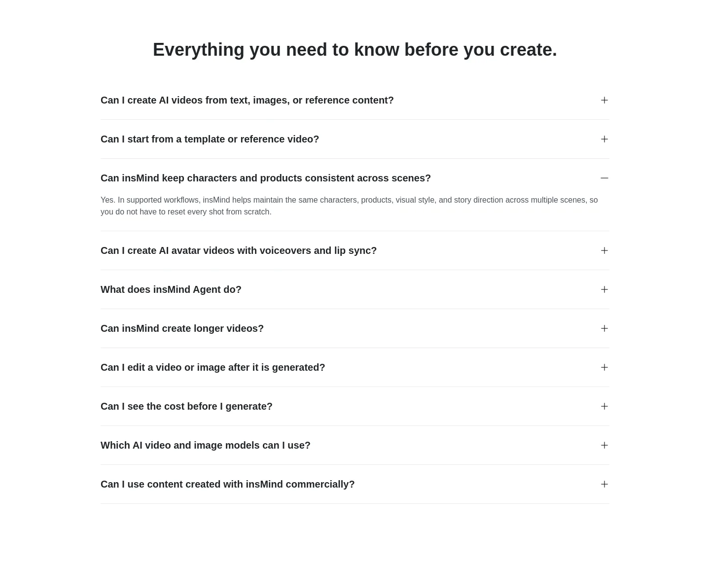 insmind.com — a real FAQ section