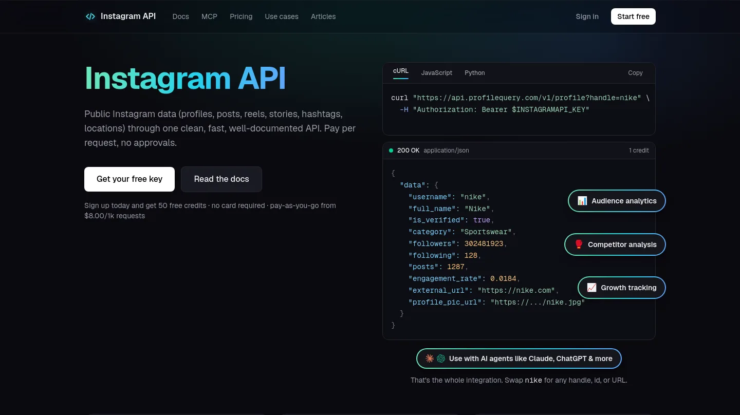 instagramapi.dev — a real Hero section