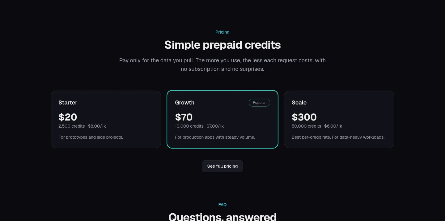 instagramapi.dev Pricing section