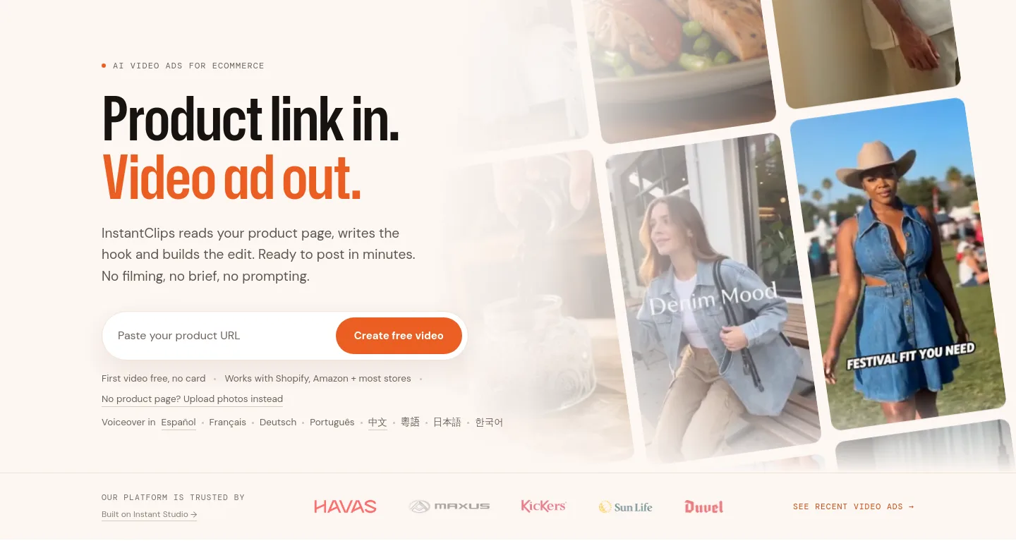instantclips.ai — a real Hero section