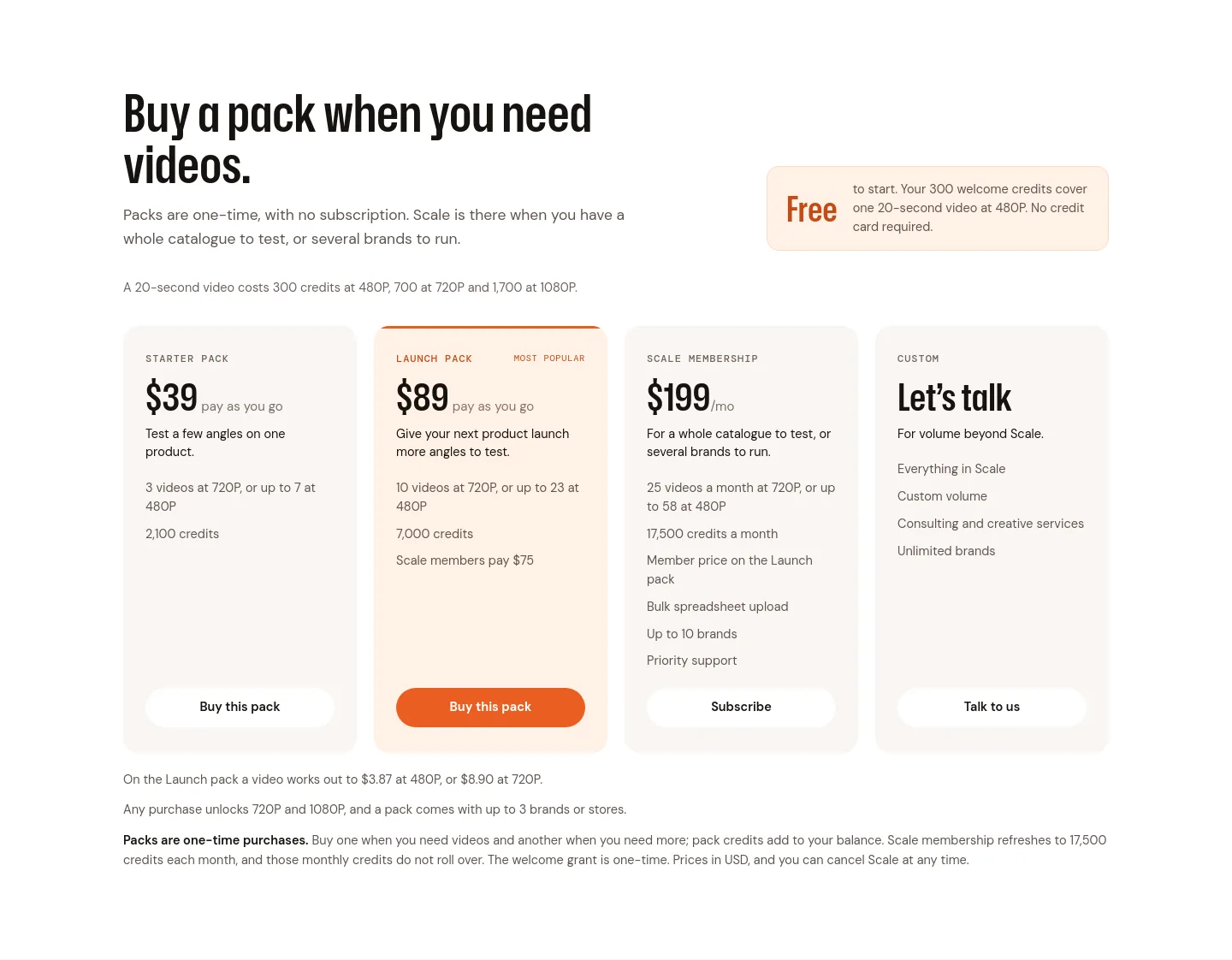 instantclips.ai — a real Pricing section