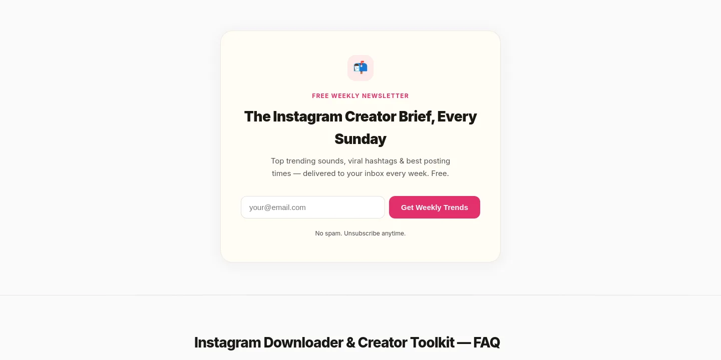 instapdown.com Email Capture section