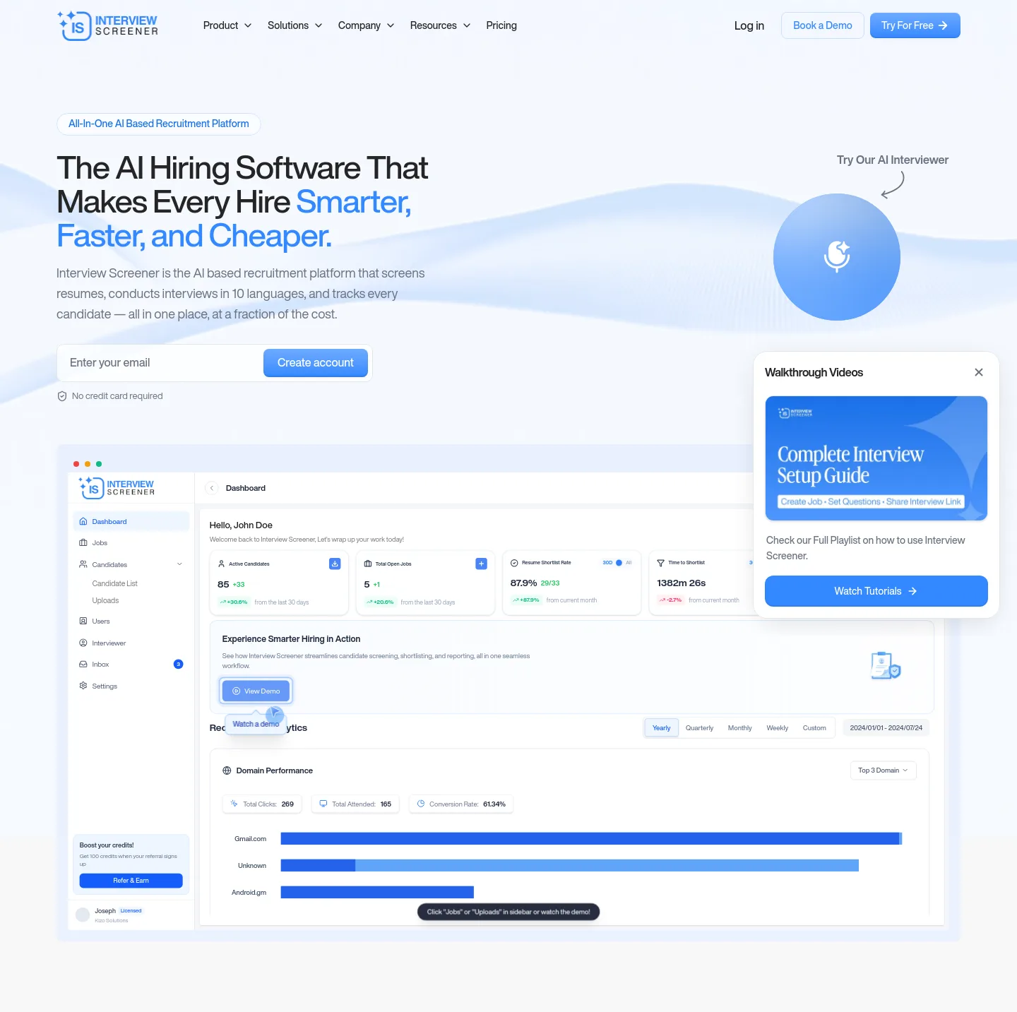 interviewscreener.com — a real Hero section