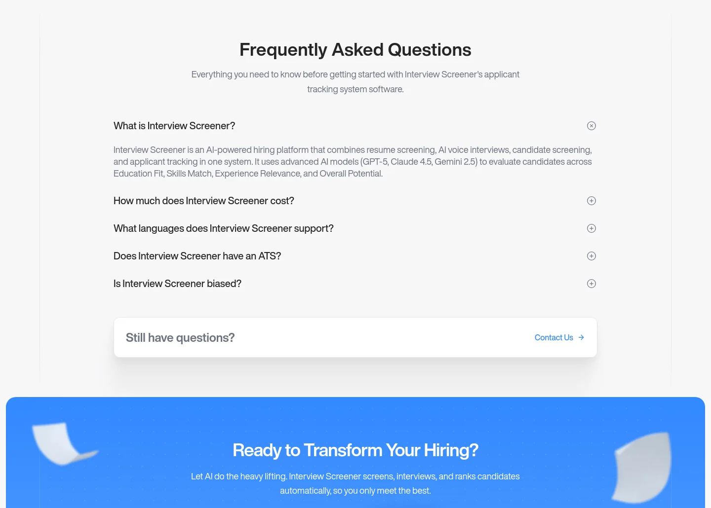 interviewscreener.com FAQ section