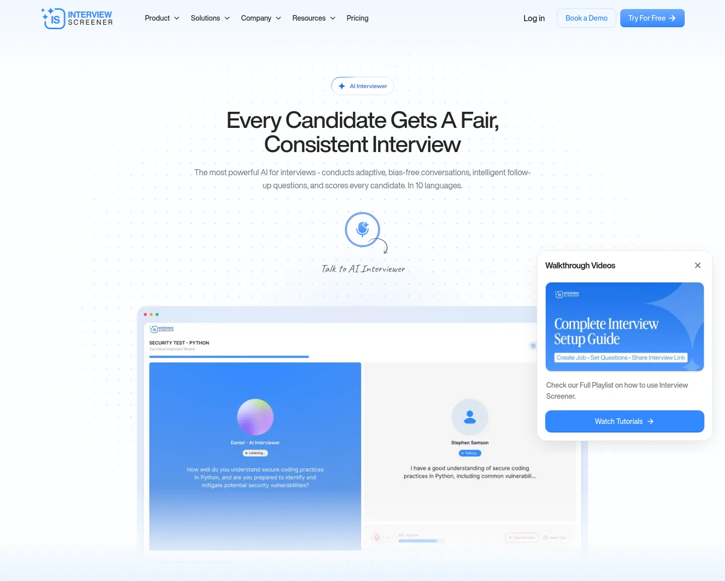 interviewscreener.com Hero section