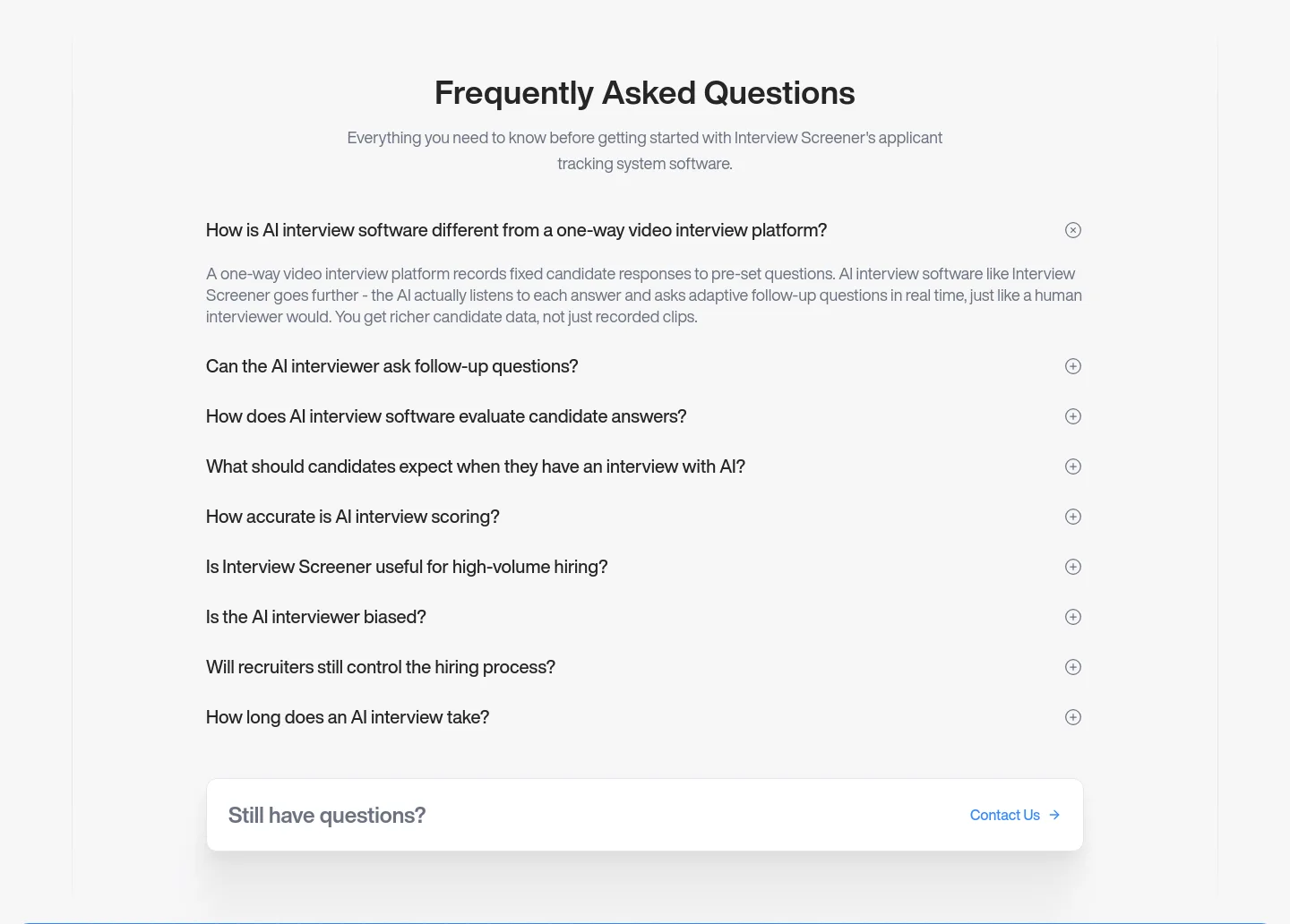 interviewscreener.com FAQ section