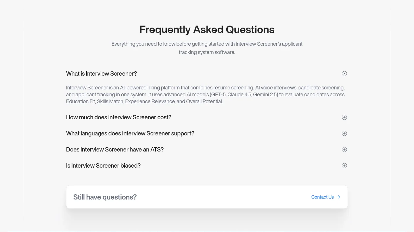 interviewscreener.com FAQ section