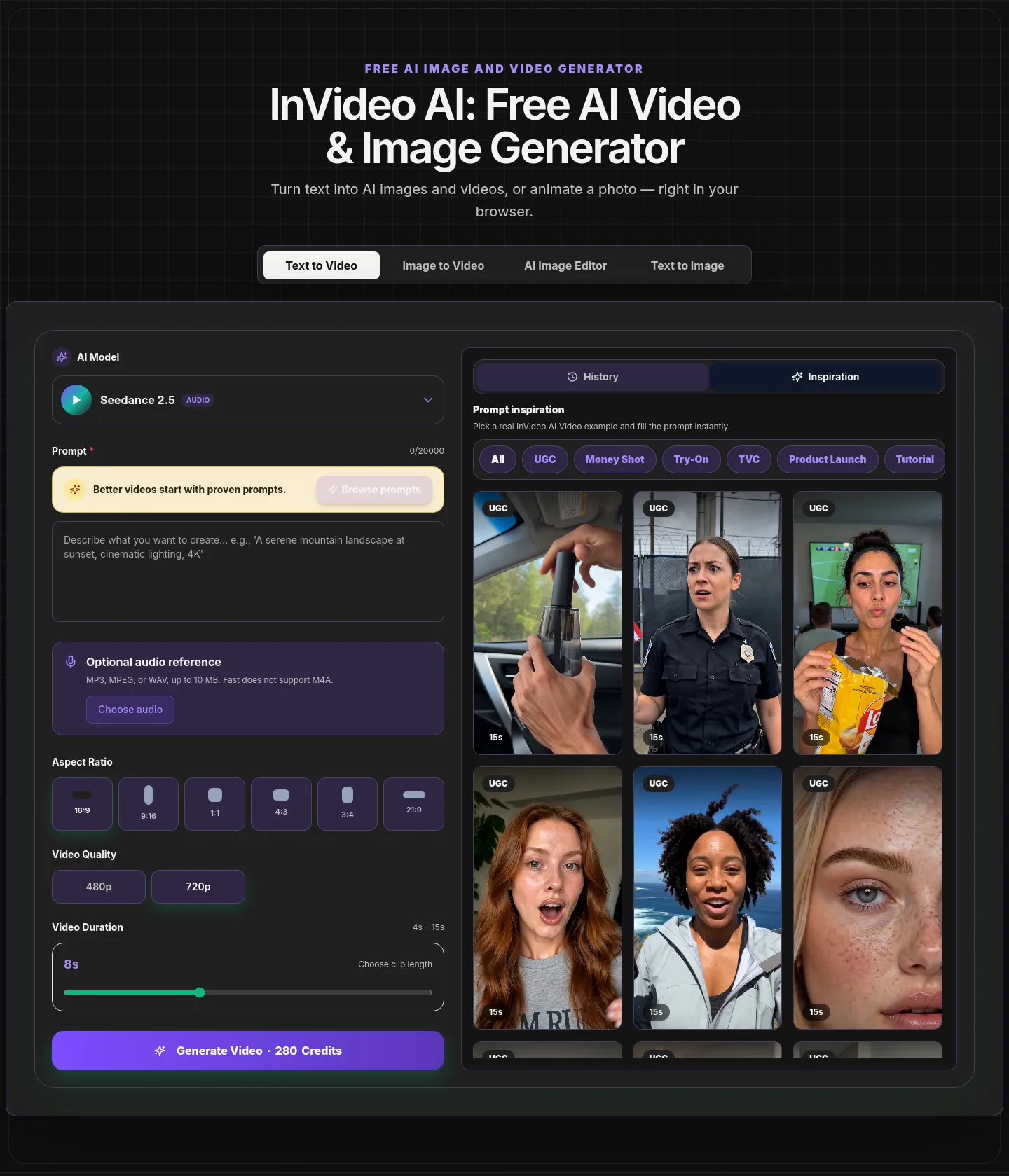 invideoai.pro — a real Hero section